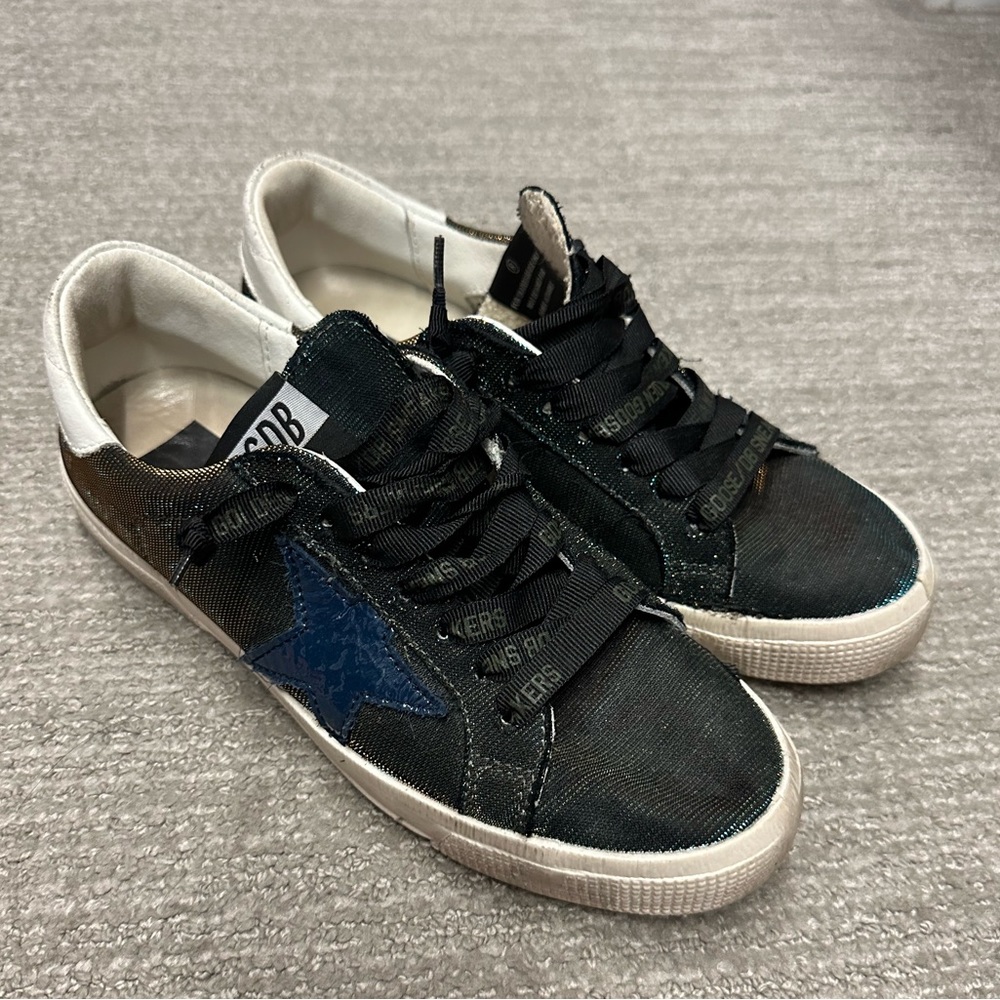 Golden Goose Black Sneakers with Navy Star